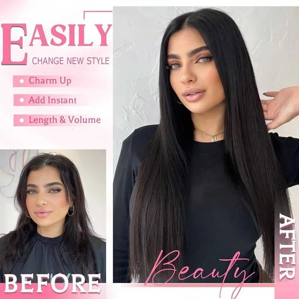 Clip in Hair Extensions Real Human Hair, 100g/3.6oz, Clip in 100% Brazilian Remy